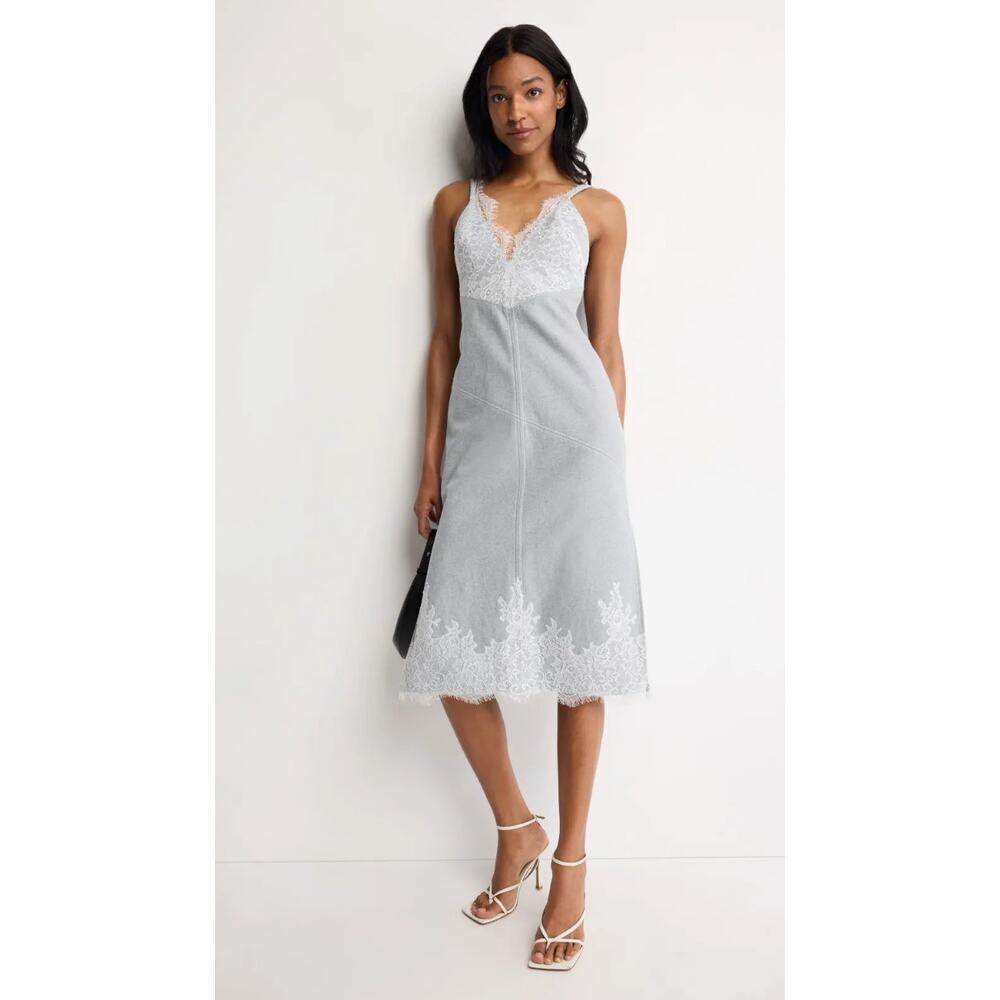 3.1 Phillip Lim Denim Slip Dress With Lace Hem Size 4